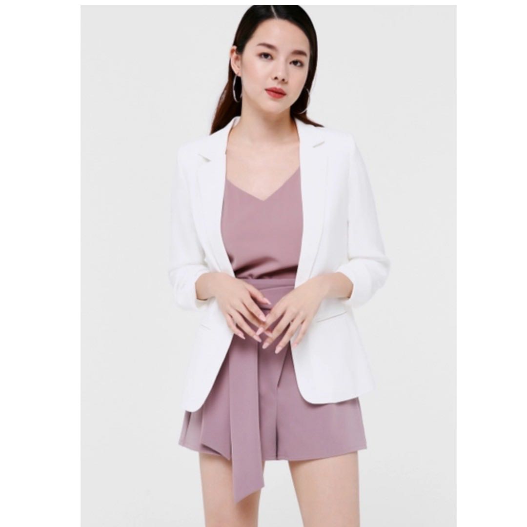 white ruched blazer