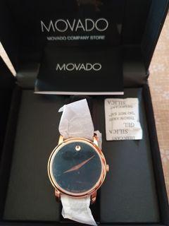 MOVADO 玫瑰金黑底真皮錶
