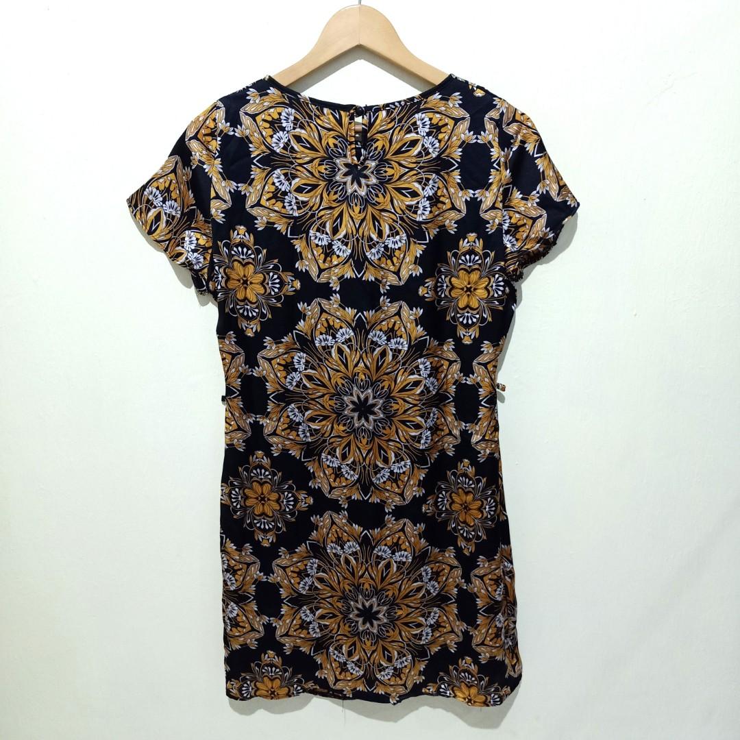 Peacocks Black Yellow Floral Dress Women s Fashion Muslimah