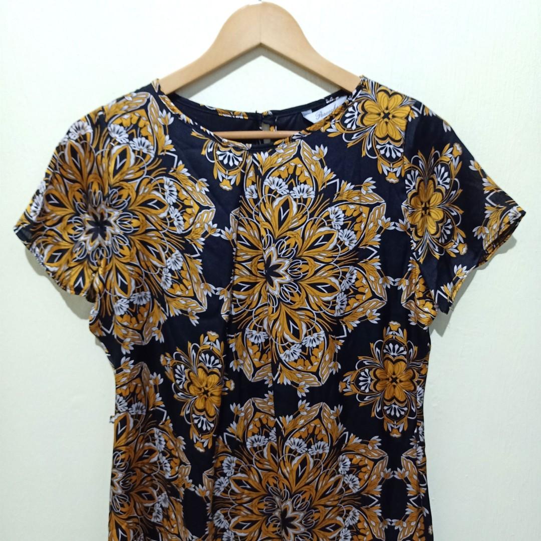 Peacocks Black Yellow Floral Dress Women s Fashion Muslimah