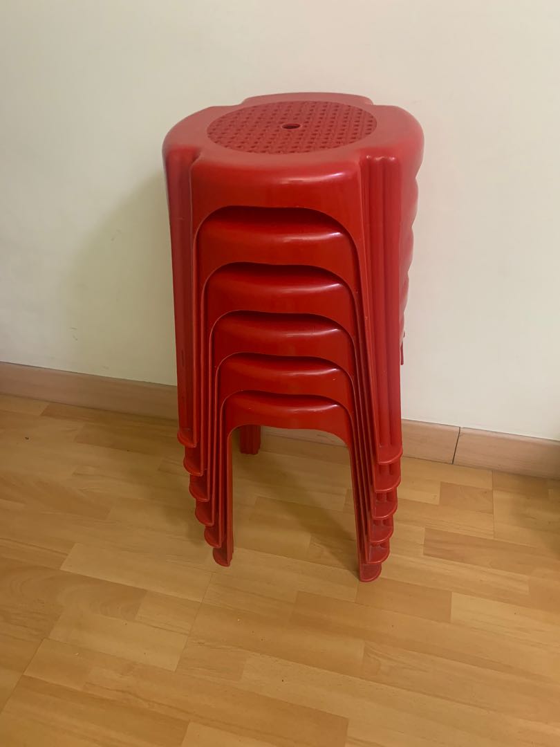 Red plastic stools . 2 each Furniture Home Living Furniture