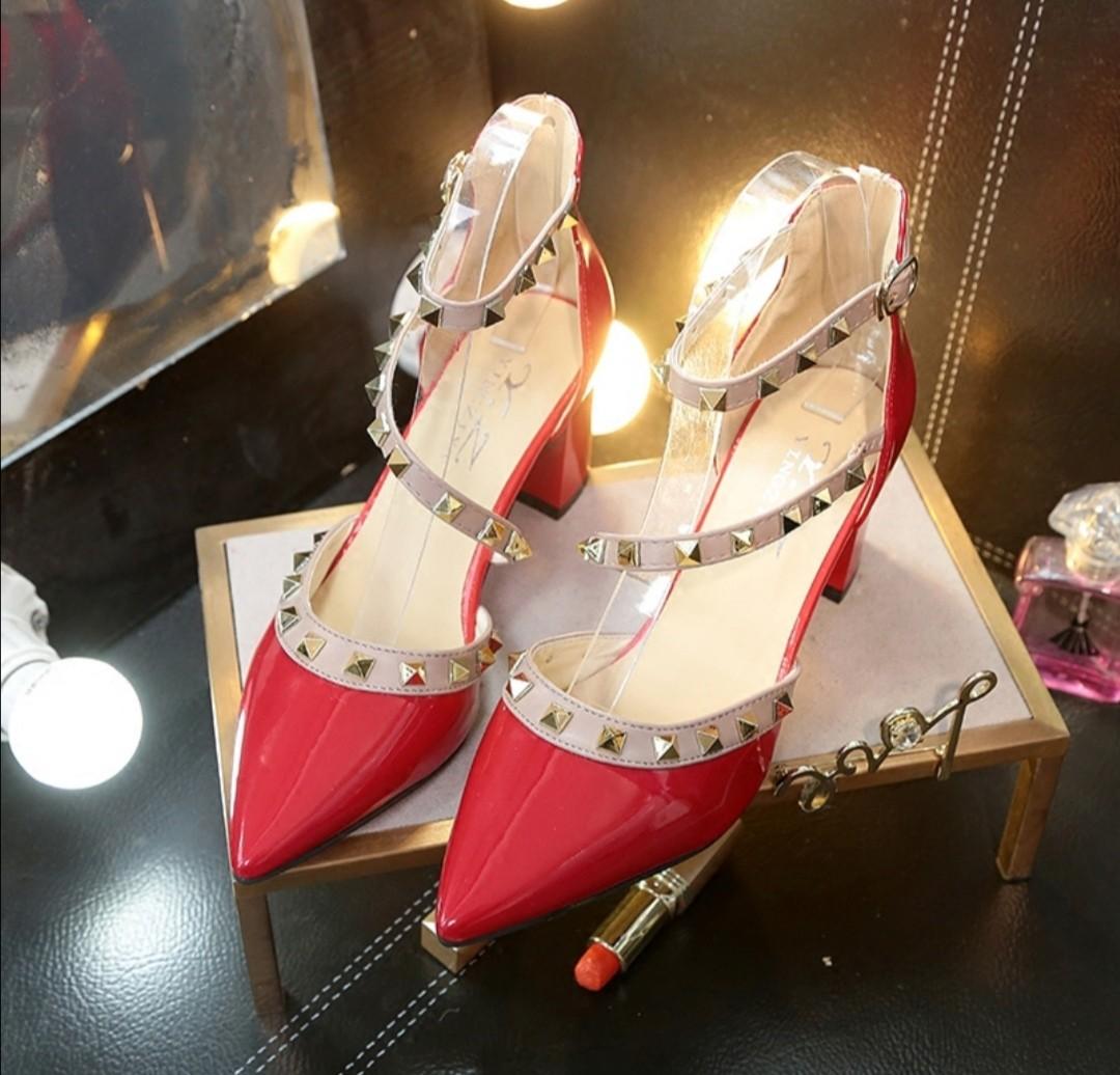 Red Stub Block Heels Size 38