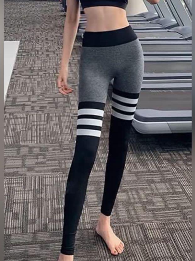 Striped black tights high knee gym 