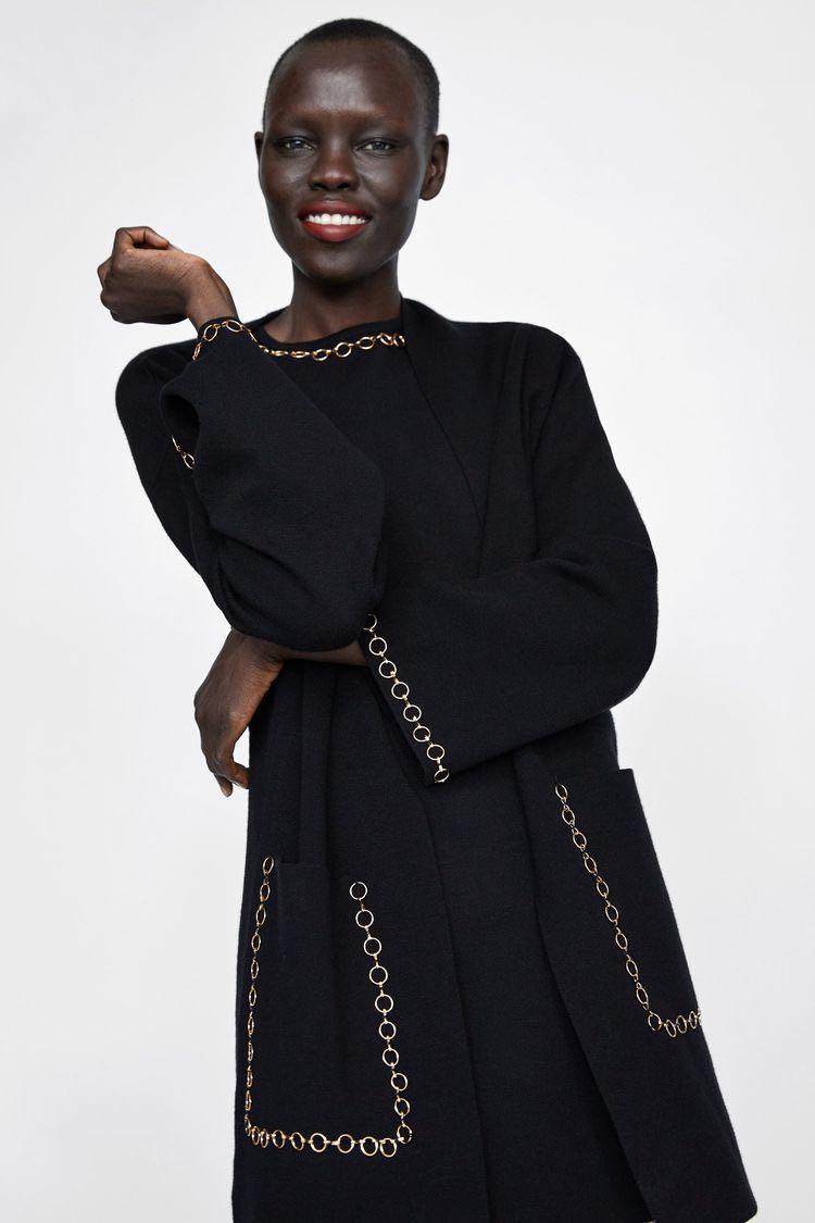 Zara knit coat with chain new arrivals detail