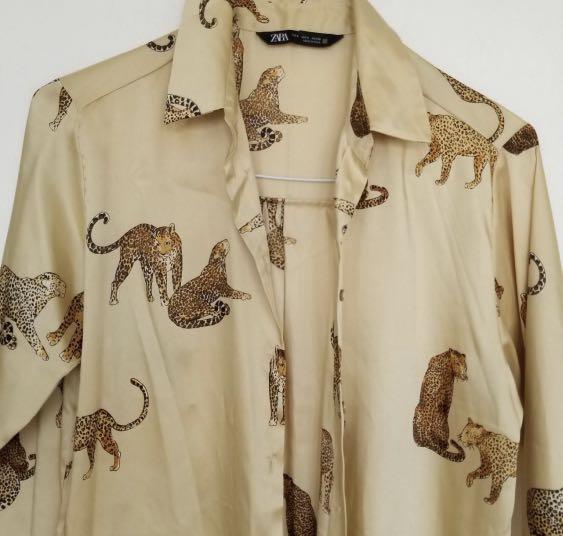 Zara Tiger print on silky shirt satin 