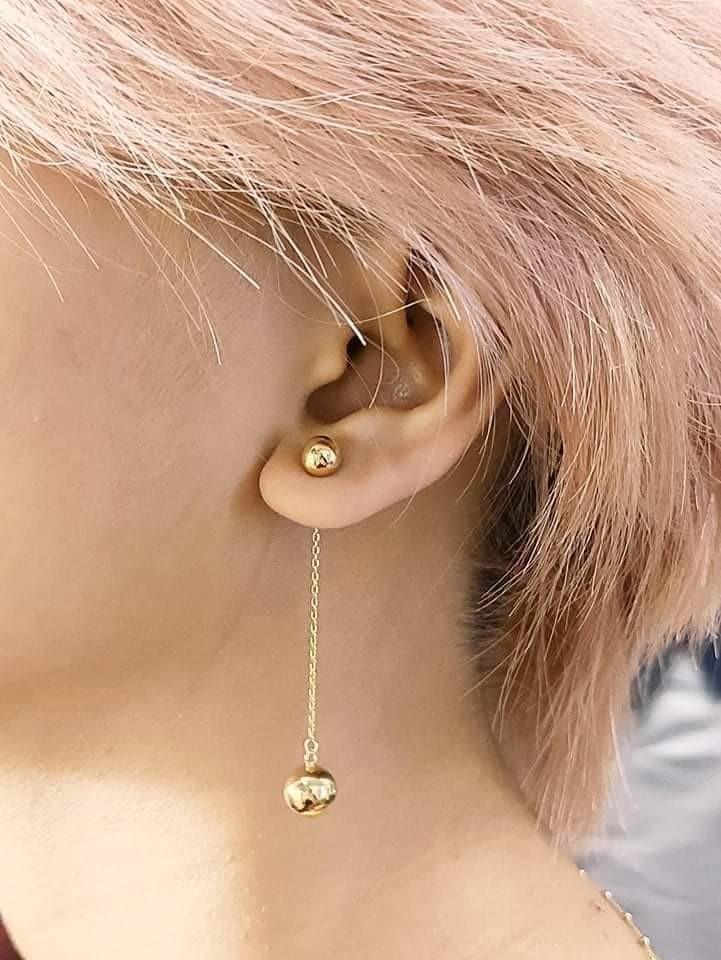 Contemporary Golden Ball Drop Earrings at Susannah Lovis Jewellers