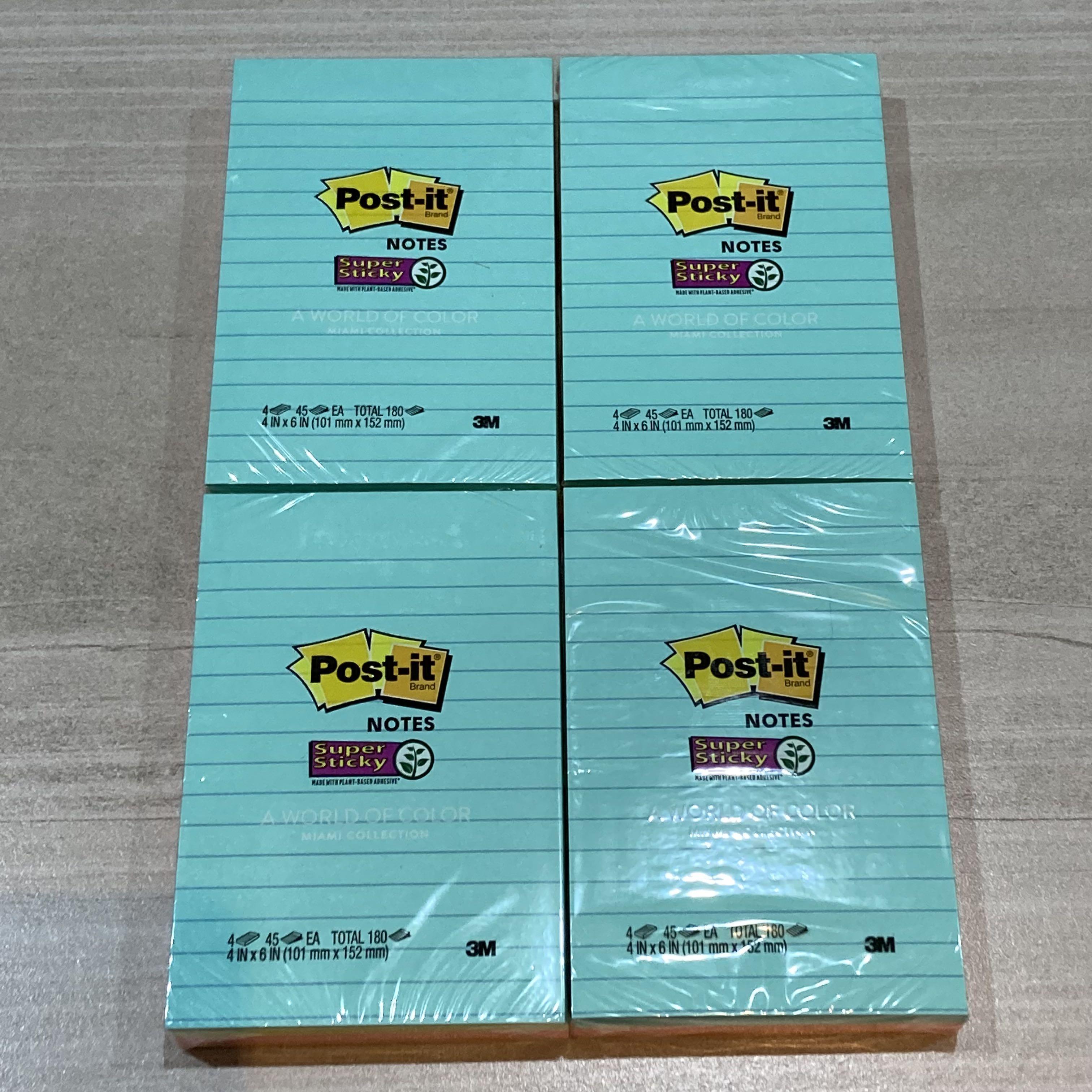 3m Postit Super Sticky Notes Lined Pad Miami 4” x 6”, Hobbies & Toys, Stationery & Craft