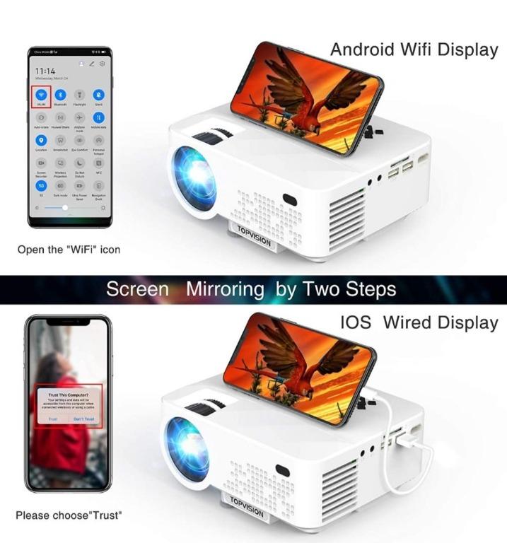 Crosstour Mini WiFi Projector Synchronize Smartphone Screen Video Proyector  Full HD 1080p Supported for iPhone/Android Phones/TV Box/PC/PS4/TV  Stick/Tablet 