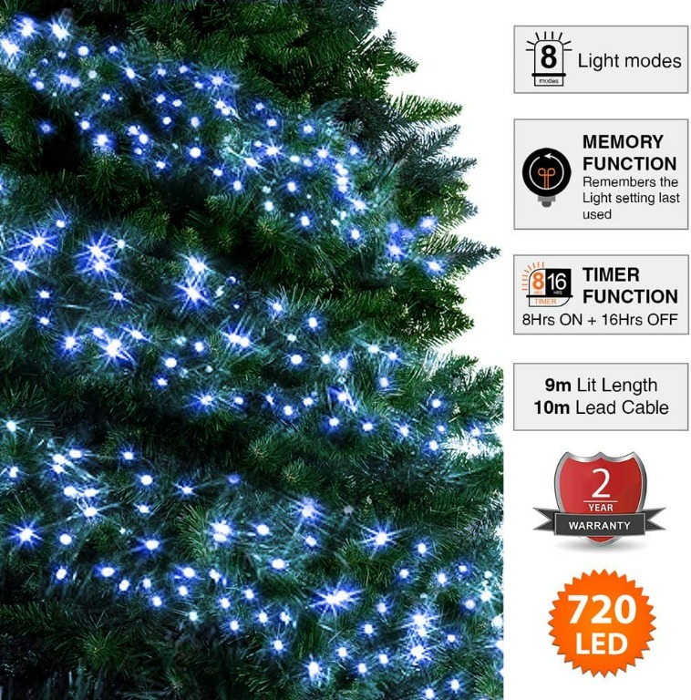 480 LED Christmas Lights Cluster Tree String Fairy Cool White Outdoor 8 Modes 