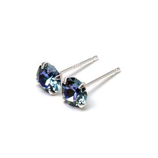 Aquamarine Blue Stained Glass Earrings - 5mm Round Crystal Stud | Sterling Silver | Milky Way Blue | Fantasy Sci Fi Blue | Galaxy theme Stud