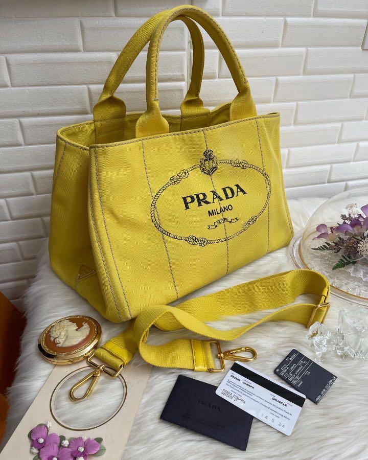 PRADA Canapa palm tree pattern mini 2way bag 1BG439 cotton yellow TGIS