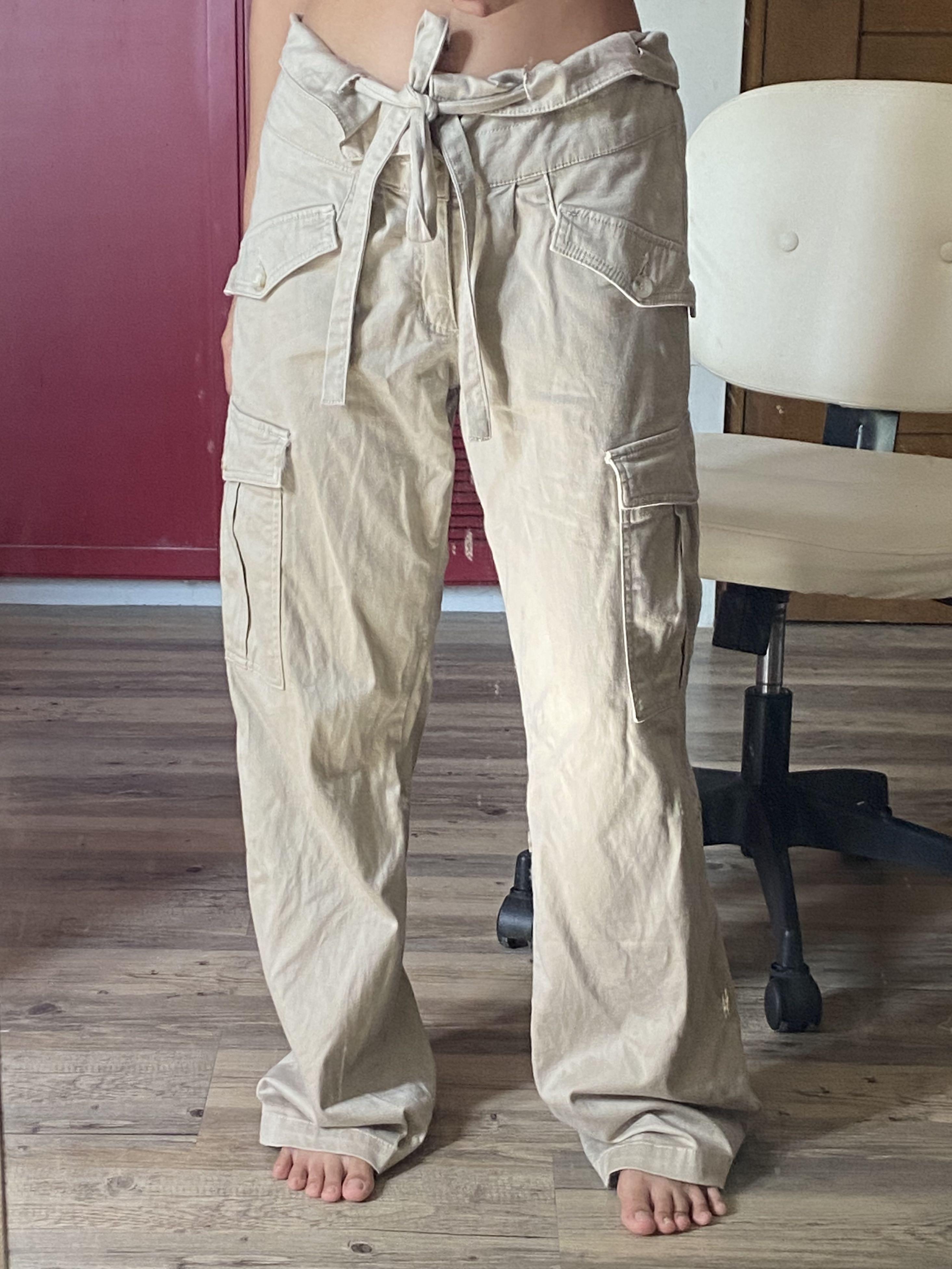 Beige Oversized Cargo Pants, Women's 