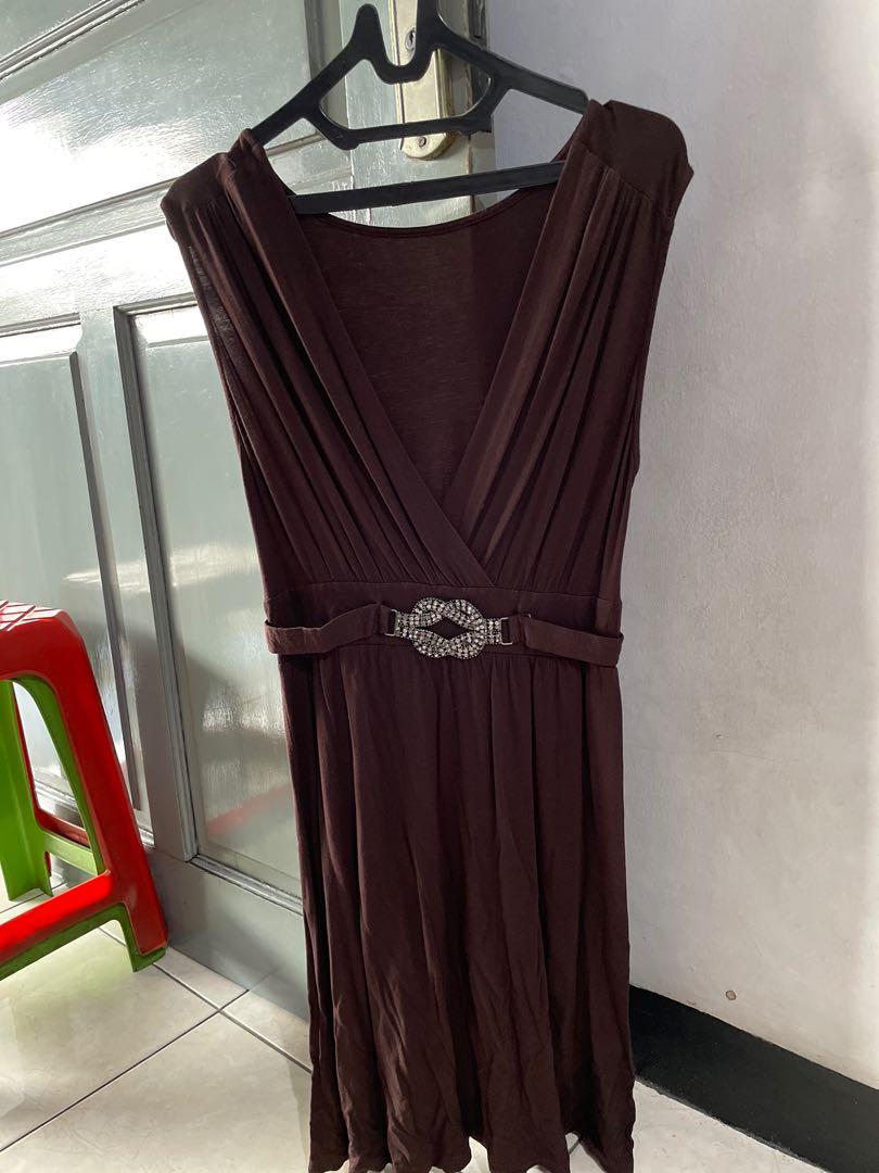 Brown Dress Elegant, Fesyen Wanita 
