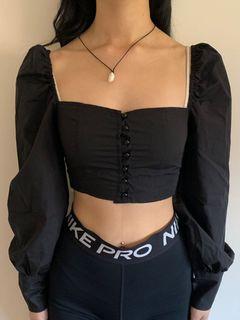 Button Up Puff Sleeve Crop