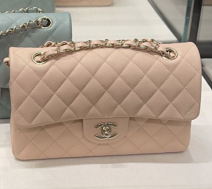 Chanel Medium Classic Double Flap Bag Beige Caviar Light Gold