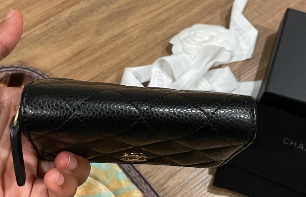 Chanel black ghw caviar card holder zipped zip small wallet