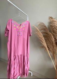 Dress bordir pink - home dress
