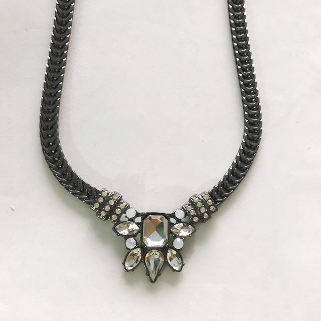Statement Necklace Dark silver hardware Diamond gem stones all