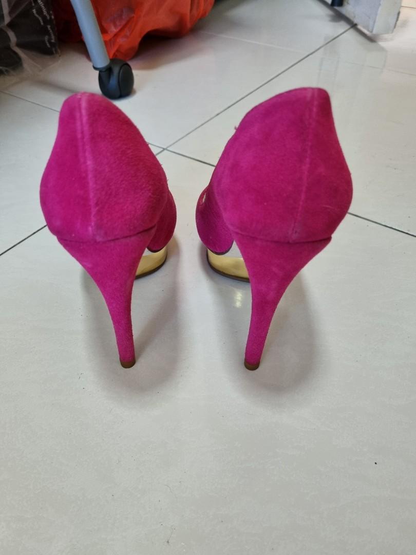 Fuschia pink gold high heels platform pumps