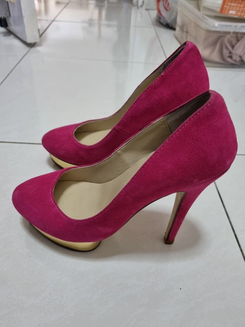 Fuschia pink gold high heels platform pumps Women s Fashion