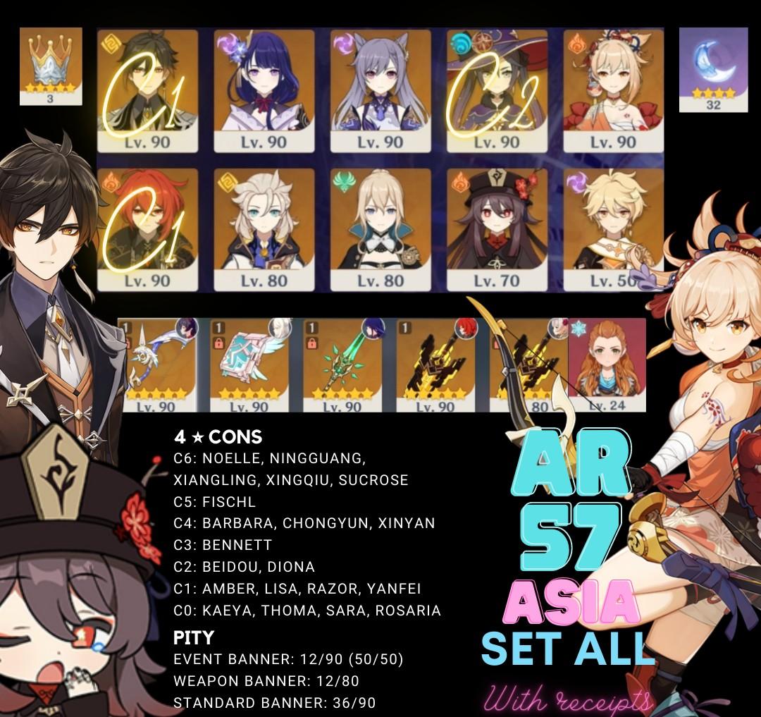 Genshin Impact 18 5stars C1 Zhongli Baal Hutao Yoimiya Albedo C2 Mona Keqing C1 Diluc Jean Amos Bow Primordial Jade Winged Spear Skyward Atlas Unforged 2 Video Gaming Video Games Others On Carousell