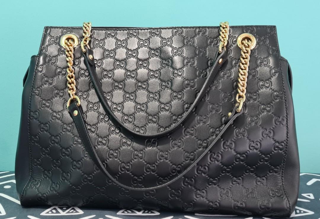 Gucci signature best sale black leather bag