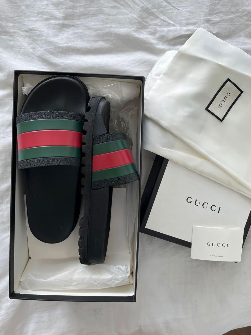 Gucci Black Pursuit Web Slides Slippers