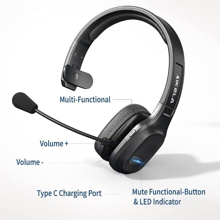 H1629 AIKELA Bluetooth Headset Wireless Headset with Mute Microphone 30hrs Talktime PC Headset for Teams Hands Free Comfort Phone Headset for Truck Driver Home Office Online Conference Call Center Gam...