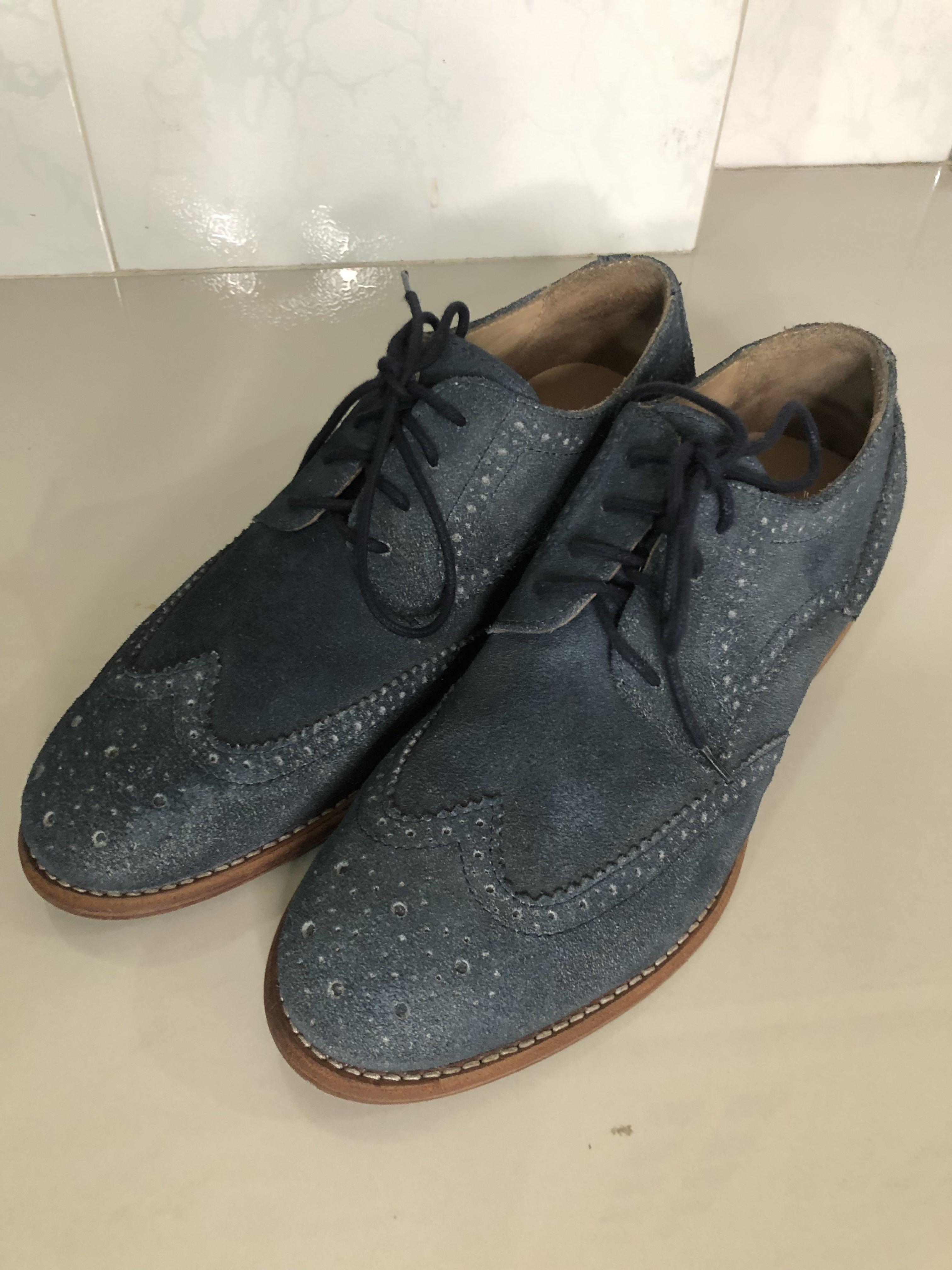 H.E. By Mango Blue suede Wing tip brouge shoes