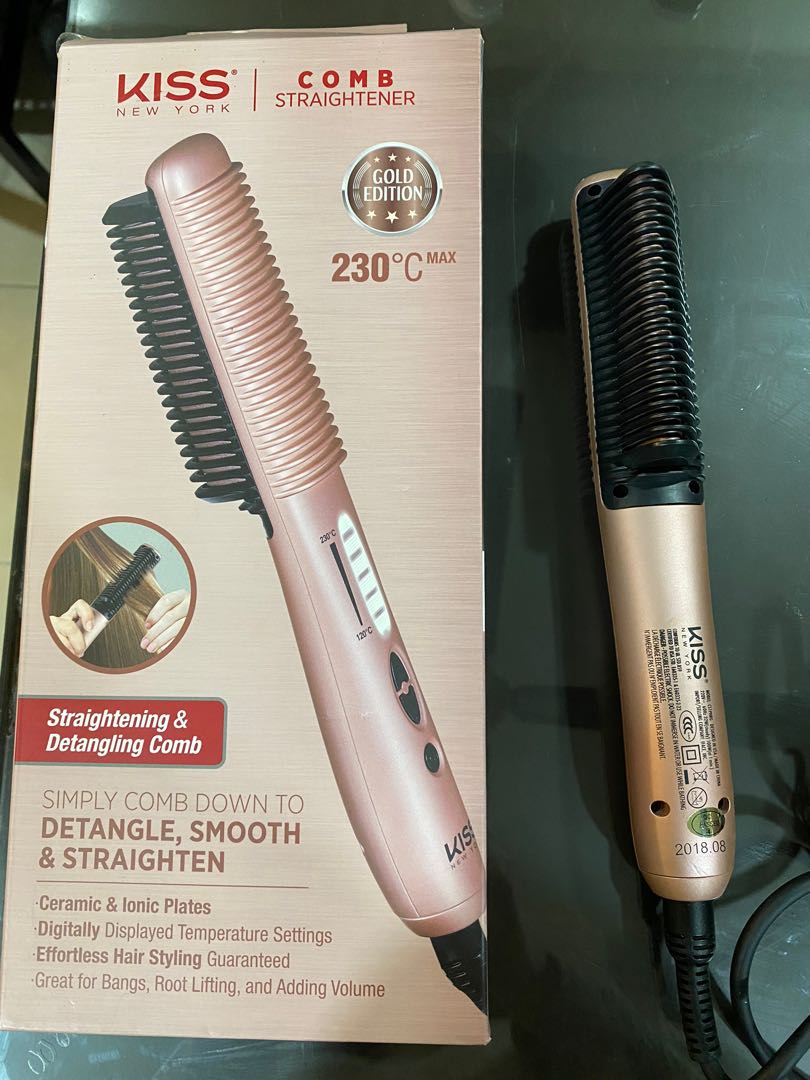 Kiss products professional ceramic hair styling comb straightener gold edition cheap