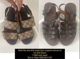 Louis Vuitton Lv and Gucci Flats Shoes Sandals Slip-ons Made from Original Lv and Gucci Canvas