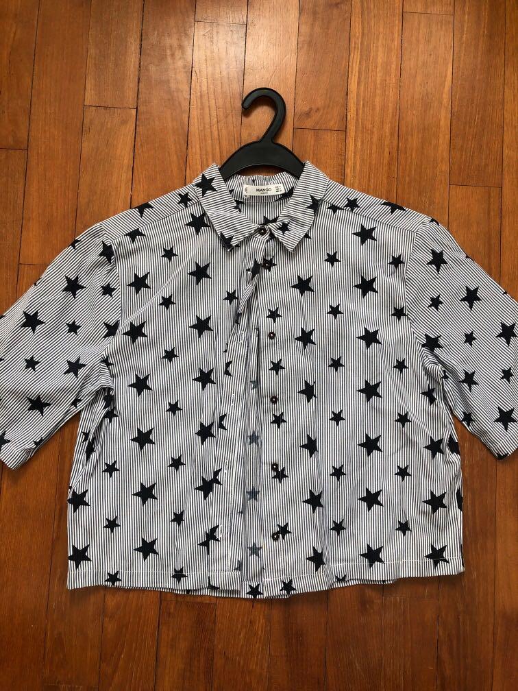 Mango Blouse (Category: Blouses) located in Singapore. Submitted by lozzyie (Listing ID 1128780721, Image 1). Description: Blue and White Striped Shirt with Black Stars. DM for more info..