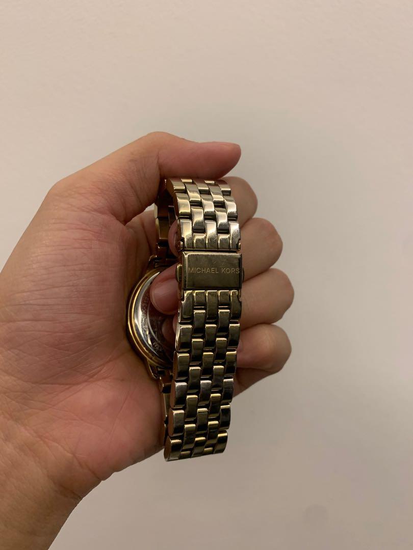 Michael Kors MK3120 Gold 5 Link Round Argyle MK Glitz Watch