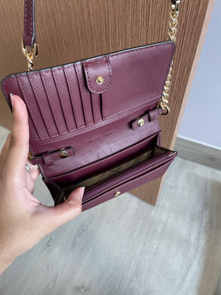 Michael Kors wallet on chain in Burgundy, Women's Fashion, Bags & Wallets,  Purses & Pouches on Carousell
