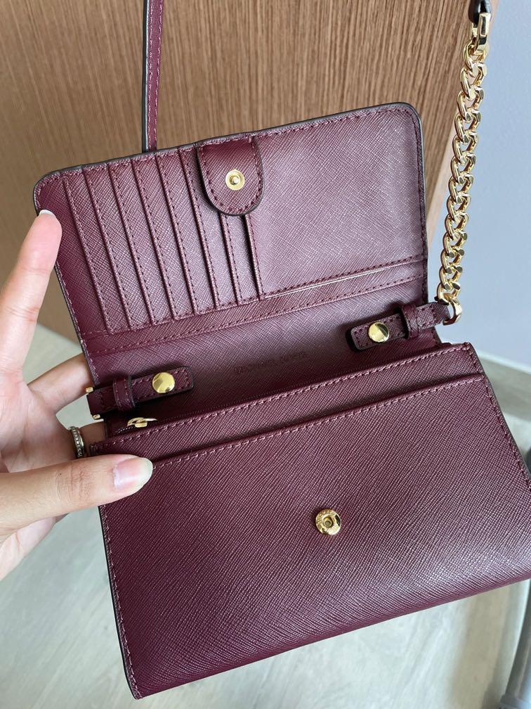 Michael Kors wallet on chain in Burgundy, Women's Fashion, Bags & Wallets,  Purses & Pouches on Carousell