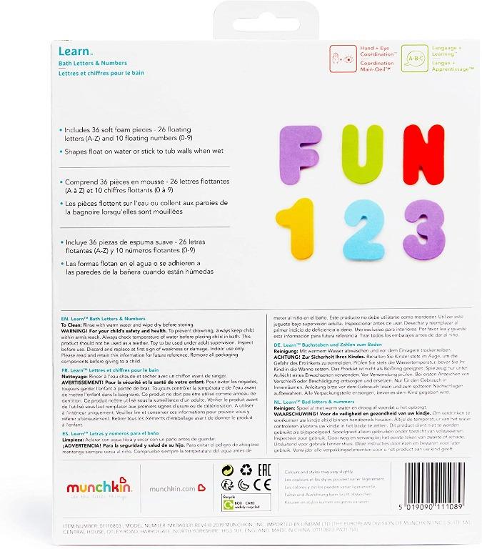Munchkin Letters and Numbers Bath Toys, (Pack of 36), Babies & Kids
