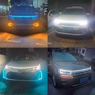 NEW - Car Hood Light Strip Through-type Auto Modified Headlight Cuttable Decorative Lamp Car Daytime Running Lights (Blue, Ice Blue, Red & White)