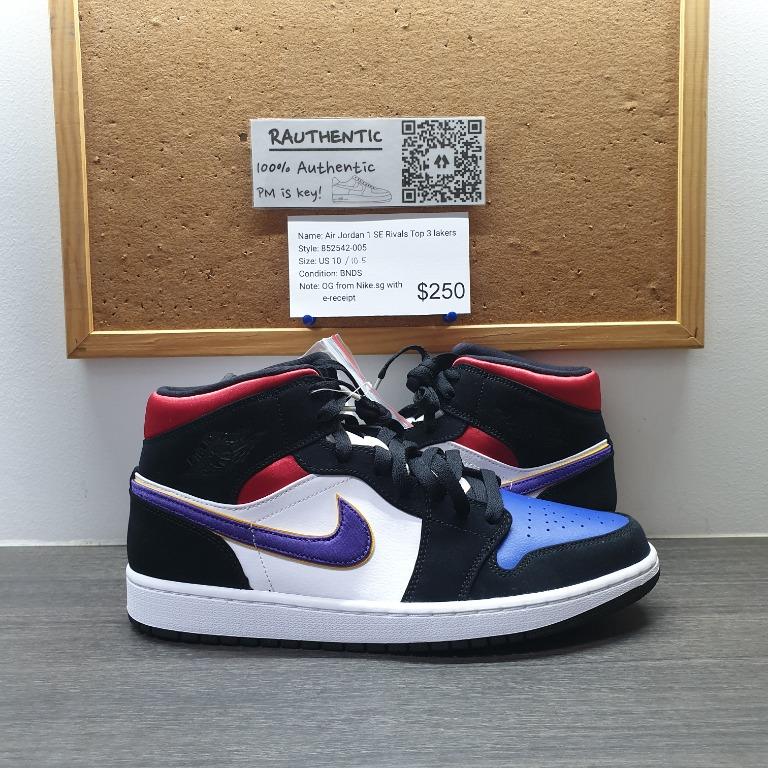 Jordan 1 Mid Lakers, Men's Fashion, Footwear, Sneakers on Carousell