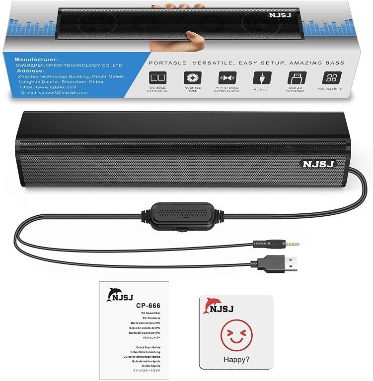 NJSJ Computer Soundbar Speakers,USB Wired 3.5 mm AUXin Stereo PC