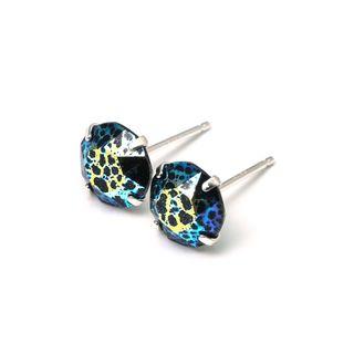 Rainbow "Meteorite" Crystals - Sterling Silver Earrings | Sci Fi Galaxy Studs | 8mm round circle | Nebula | Vintage Style Gift