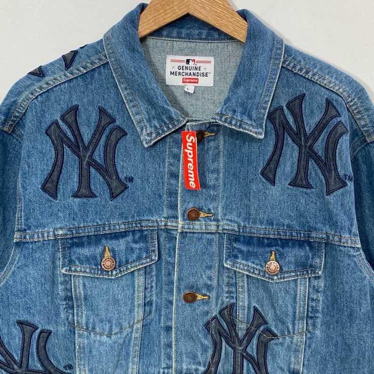 Supreme 21FW New York Yankees Denim Trucker Jacket S-XL, 男裝