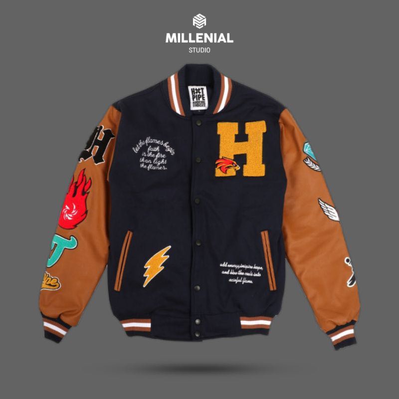 Vintage Brown Varsity Jacket Embroidered Fleece Oversized, Women's