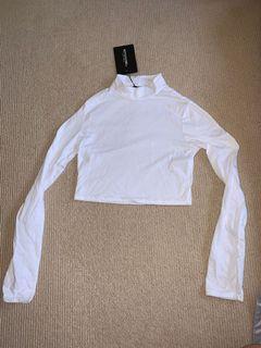 White High Neck Long Sleeve Crop Top