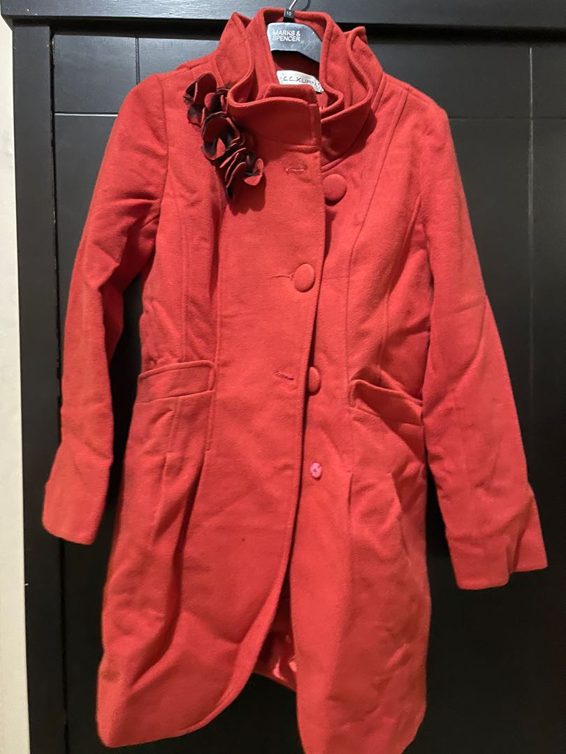 Winter Coat jacket merah import, Fesyen 
