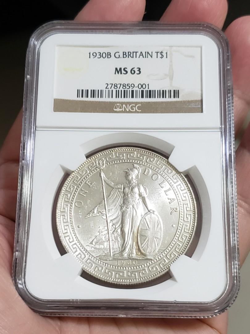 銀貨　イギリス貿易銀幣　1930 壹圓 NGC MS62 B無し　希少 本物 NGC Great Britain 1930 China Hong Kong Trade Dollar Silver