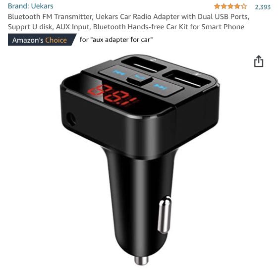 Bluetooth FM Transmitter Uekars Car Radio Adapter with Dual USB Ports 