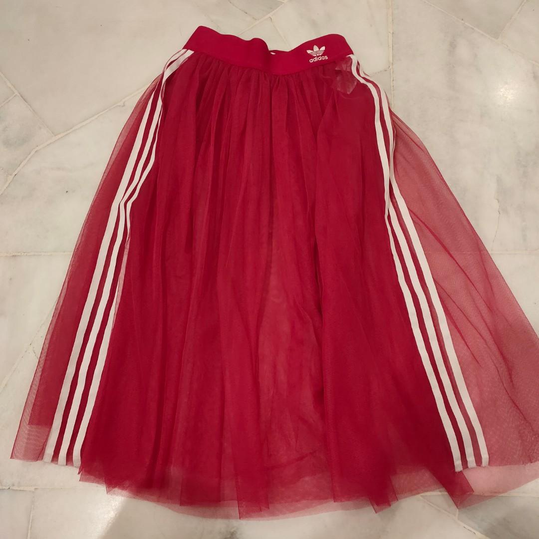 adidas Sleek pleated tulle skirt in red