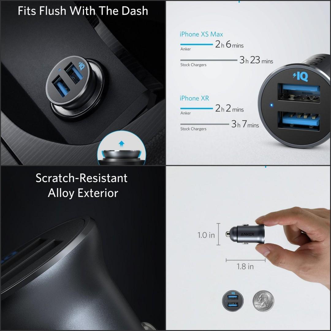 ANKER PowerDrive 2 Alloy Metal Mini Car Charger Dual Port, Car