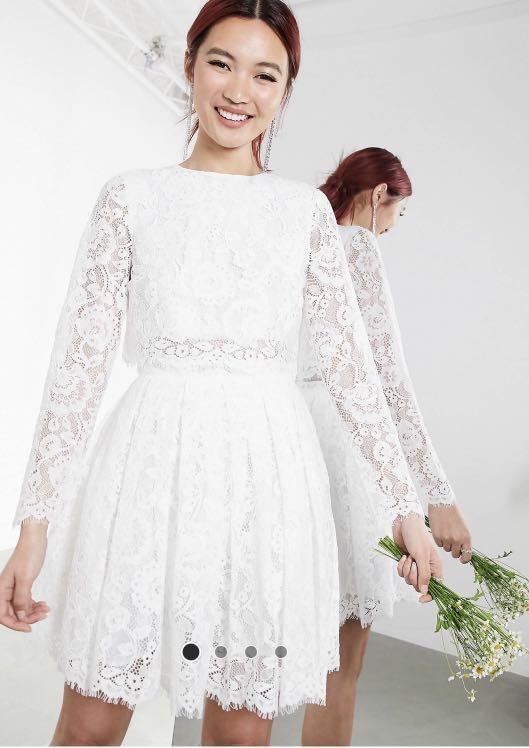 ASOS crop top lace mini wedding dress Women s Fashion Dresses