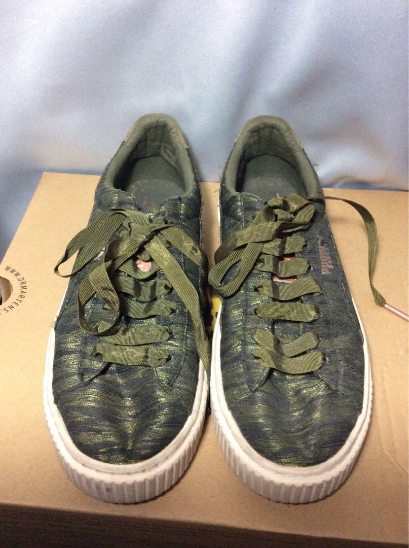 Authentic Puma Basket Green Satin 